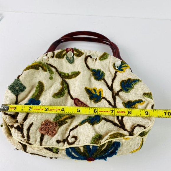 Handmade Small Satchel Tote Embroidery Floral Pear - Picture 8 of 8